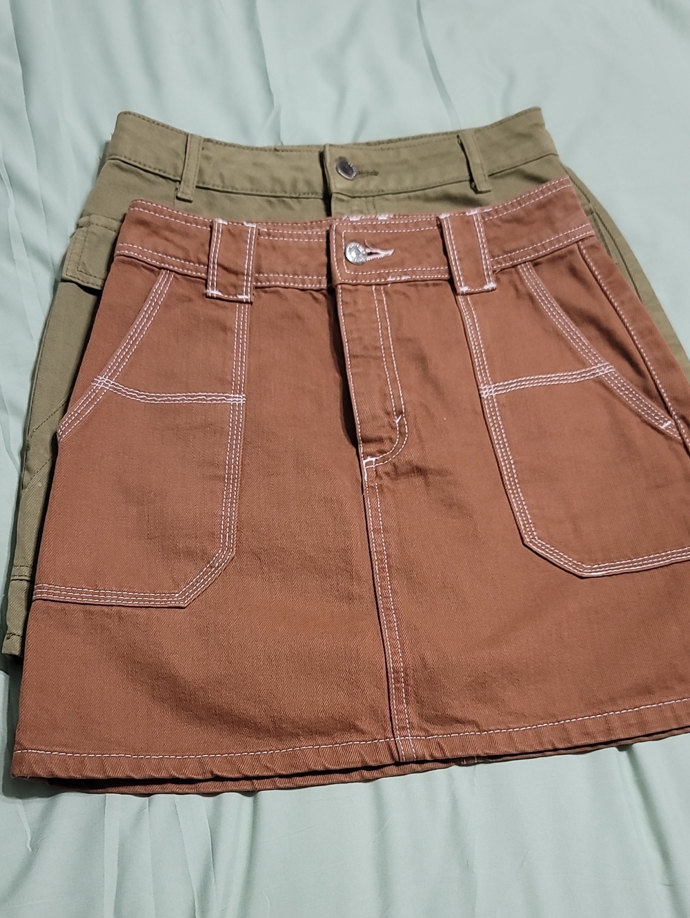 Topshop Brown Utility Mini Skirt with Contrast Stitching